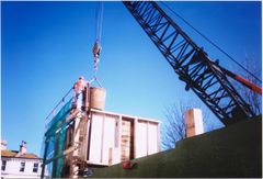 Removing spoil by crane Braybrooke Terrace